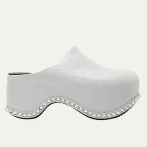 AREA x Sergio Rossi Bomb Sabot White Leather Crystal Slide Clogs IT 42